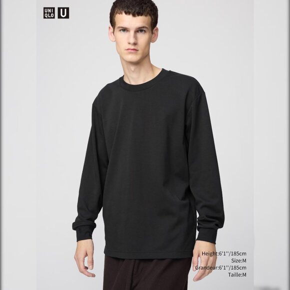 Uniqlo AIRism Cotton Crew Neck Long Sleeve - 2024 - Black - Sz XXS - Picture 12 of 12